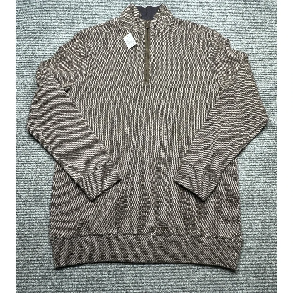 Jos A Bank Reserve Sweater Mens Medium Brown‎ Quarter Zip Mock Neck Knit Cotton